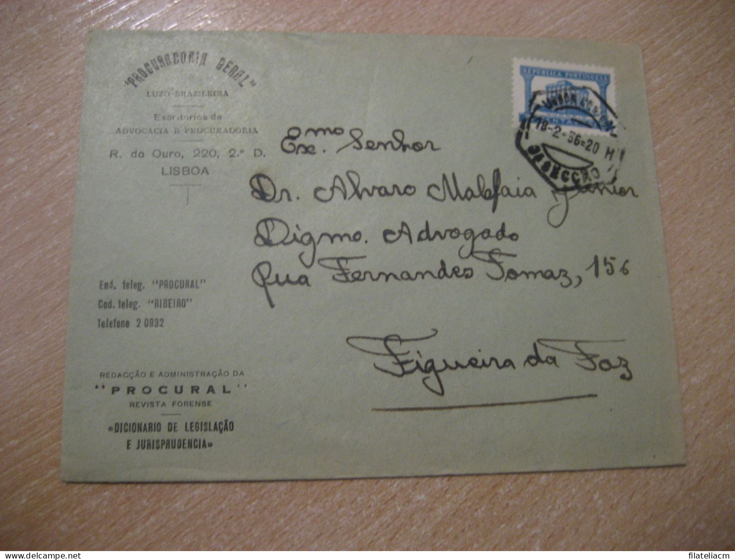 LISBOA 1956 To Figueira Da Foz Cancel Procuradoria Geral Cover PORTUGAL - Cartas & Documentos