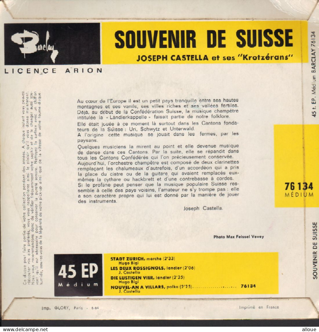 JOSEPH CASTELLA ET SES KROTZERANS  SOUVENIRS DE SUISSE - FR EP - STADT ZURICH + 3 - Musiques Du Monde