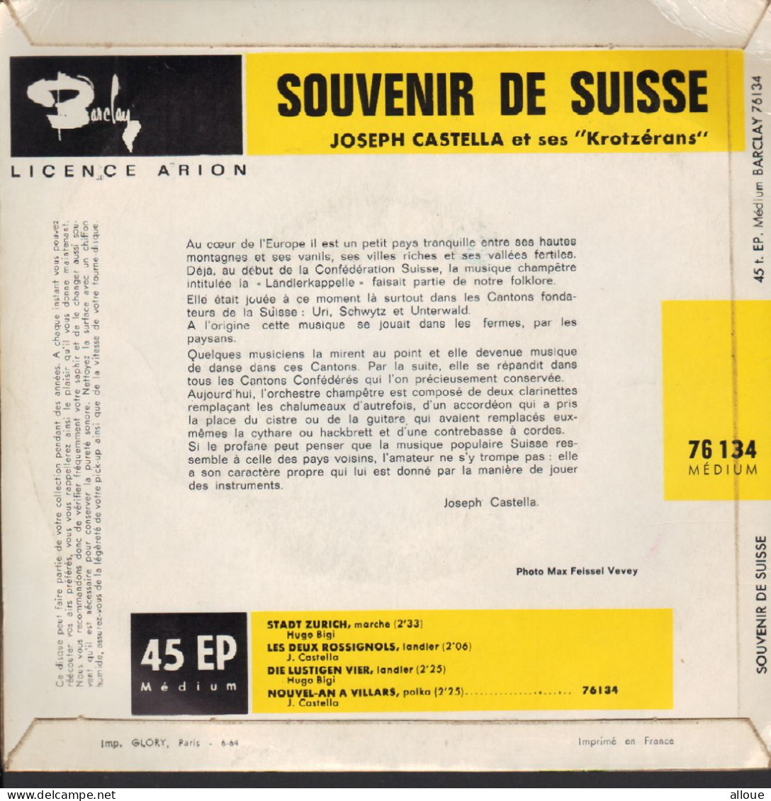 JOSEPH CASTELLA ET SES KROTZERANS  SOUVENIRS DE SUISSE - FR EP - STADT ZURICH + 3 - Musiche Del Mondo