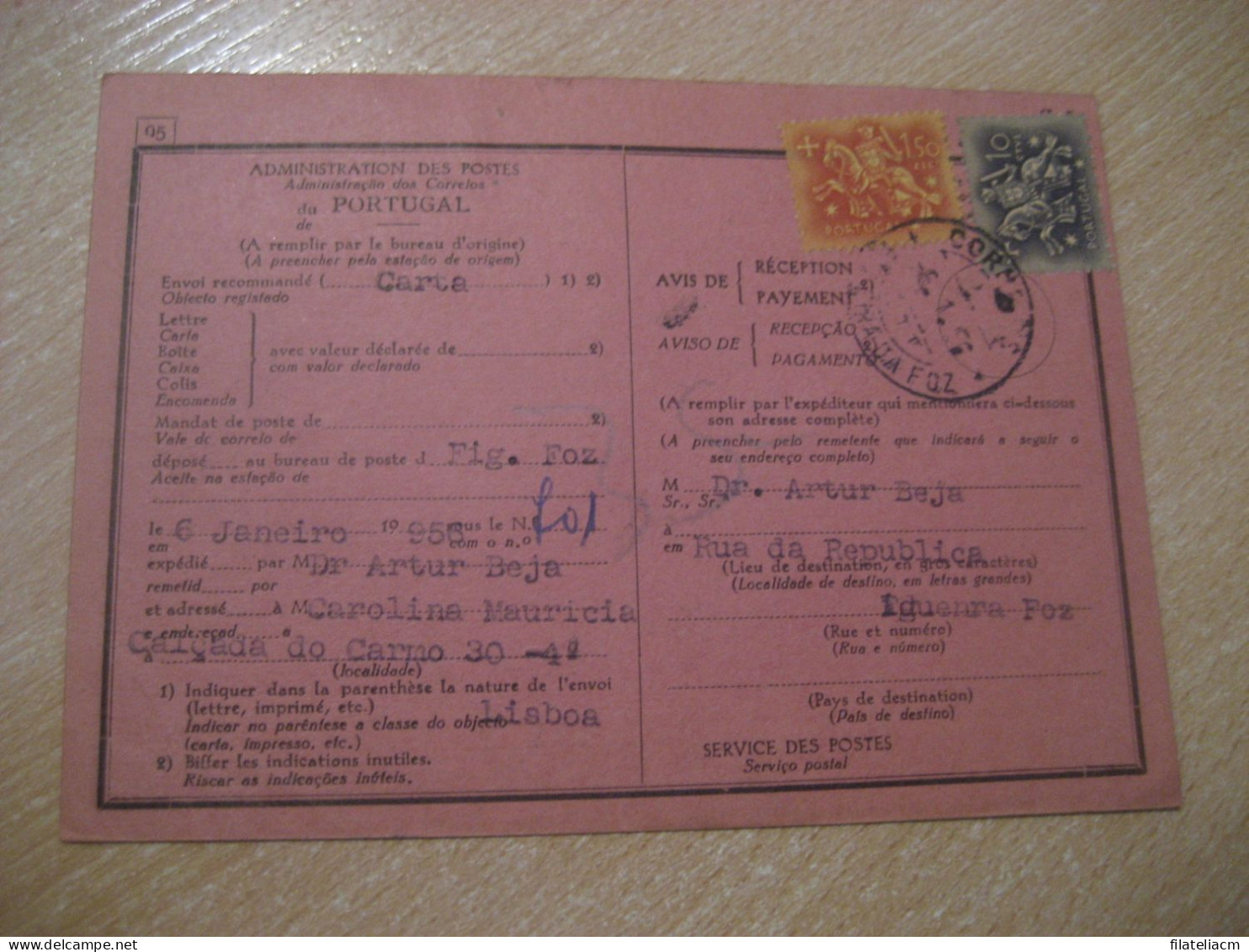 FIGUEIRA DA FOZ 1956 To Lisboa Cancel Correios Postes Card PORTUGAL - Covers & Documents