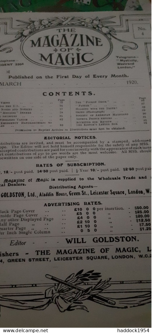 The Magazine Of Magic Vol 7 Number 4 WILL GOLSTON 1920 - Altri & Non Classificati