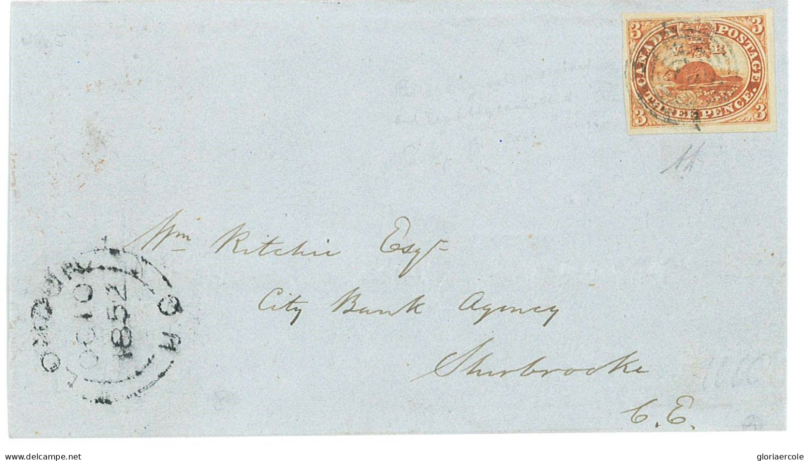 P2854 - COLONY OF CANADA SG NR. 1 ON FOLDED LETTER, FROM LONDON (ONTARIO) TO SHERBROOKE (QUEBEC) 10.10.1852, - Brieven En Documenten