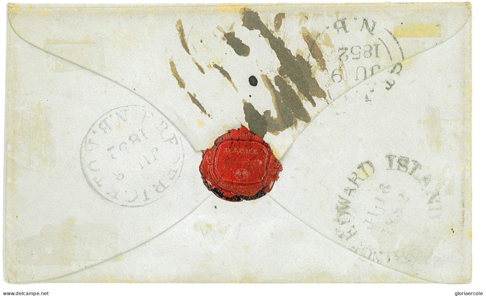 P2855 - NEW BRUNSWICK SG NR. 1 COVER, FROM FREDERICKTON (8.6.1852) TO CHARLOTTE TOWN IN PRINCE EDWARD ISLAND. - Brieven En Documenten