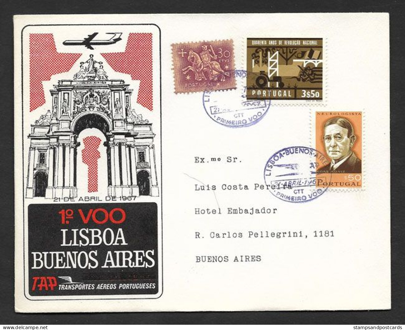 Argentine Portugal Premier Vol TAP Lisbonne Buenos Aires 1967 First Flight Lisbon Argentina - Posta Aerea