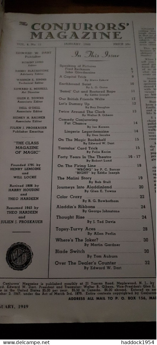 Conjurors Magazine Vol 4 Number 11 ROBERT LUND Edward Dart 1949 - Sonstige & Ohne Zuordnung
