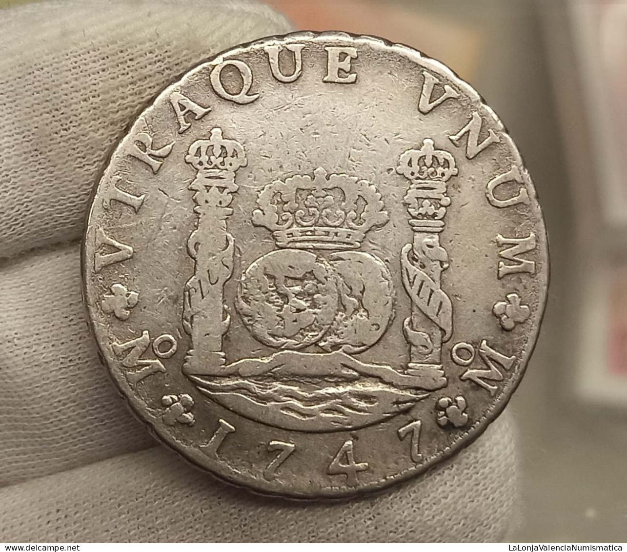 España Spain Fernando VI - 8 Reales Columnario 1747 MF México Km 104.1 Plata - Other & Unclassified