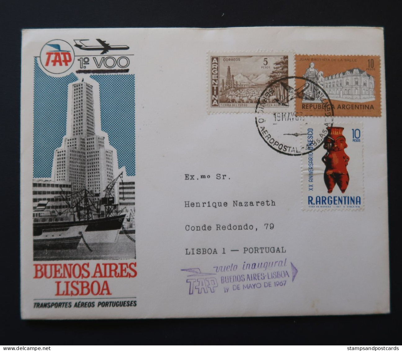 Argentine Portugal Premier Vol TAP Buenos Aires Lisbonne Lisboa 1967 First Flight Argentina Lisbon - Airmail