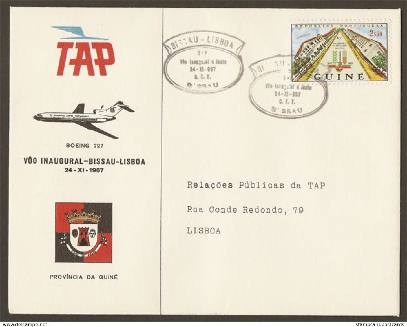 Guinée Portugaise Bissau Portugal Premier Vol TAP Boeing 727 Bissau Lisbonne 1967 First Flight Bissau Lisbon - Portuguese Guinea