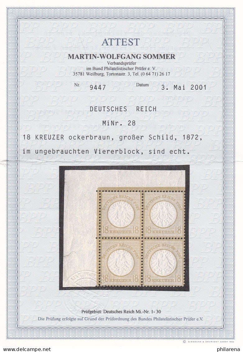 Deutsches Reich: MiNr. 28 (Viererblock), Postfrisch **, BPP Attest - Unused Stamps