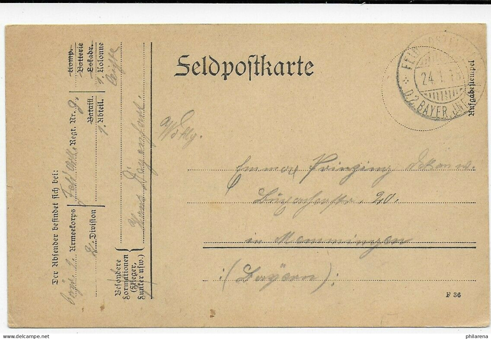 Feldpostkarte 1915 Biaches Nach Memmingen - Feldpost (portvrij)