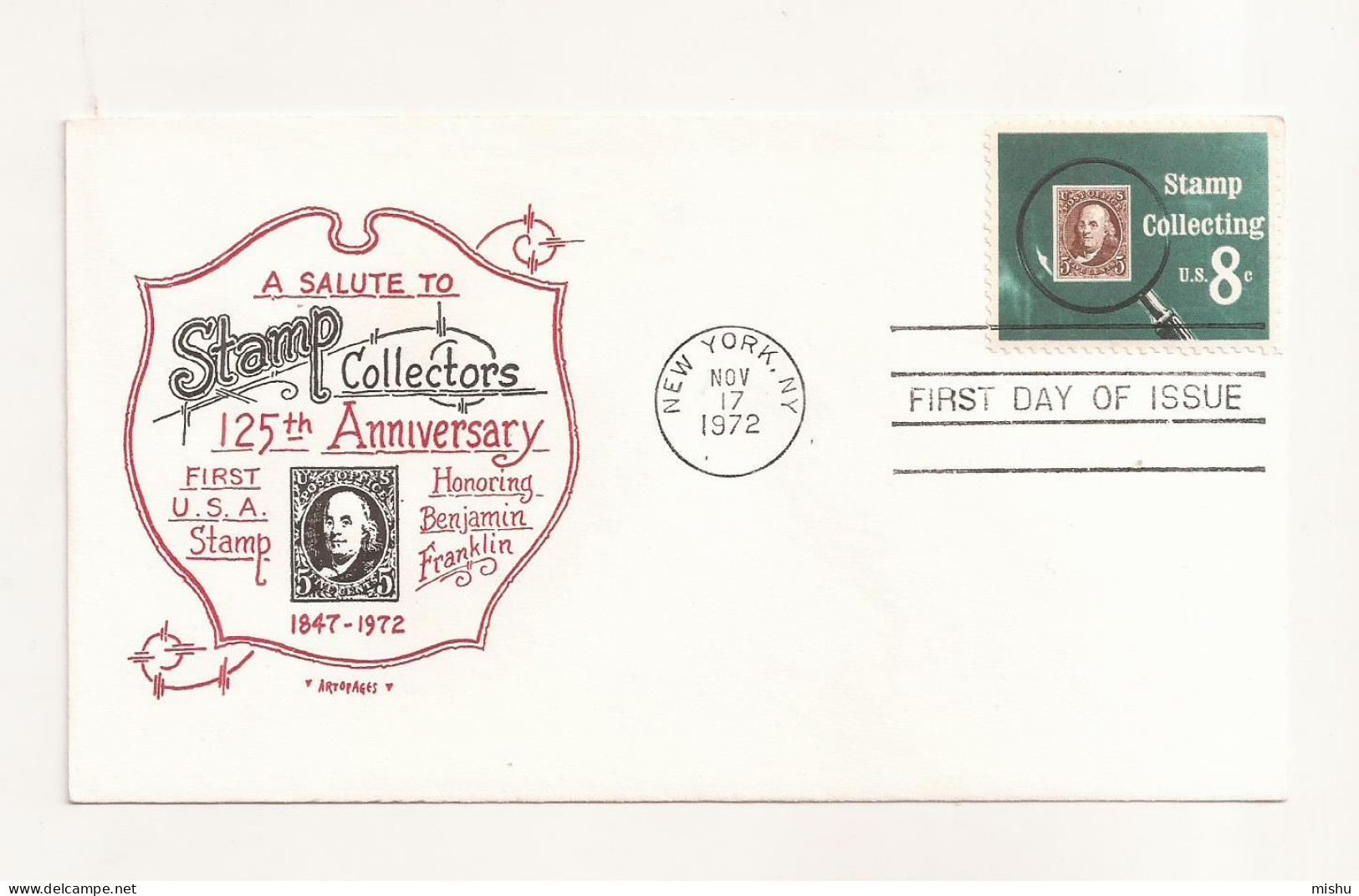 P7 Envelope FDC-USA - 125th Anniversary Stamp Collectors - First Day Of Issue ,uncirculated 1972 - Other & Unclassified