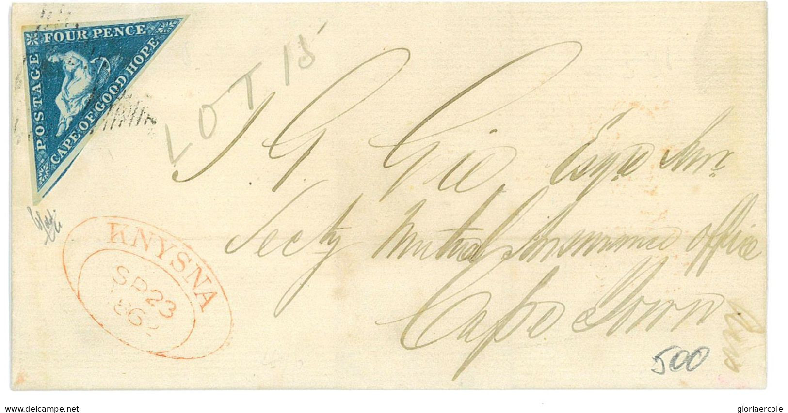 P2858 - CAPE OF GOOD HOPE . SG. 4 A, FROM KNYSNA RED OVL SEPT. 23 1856 TO CAPETOWN ARRIVING SEPT 27. - Kap Der Guten Hoffnung (1853-1904)