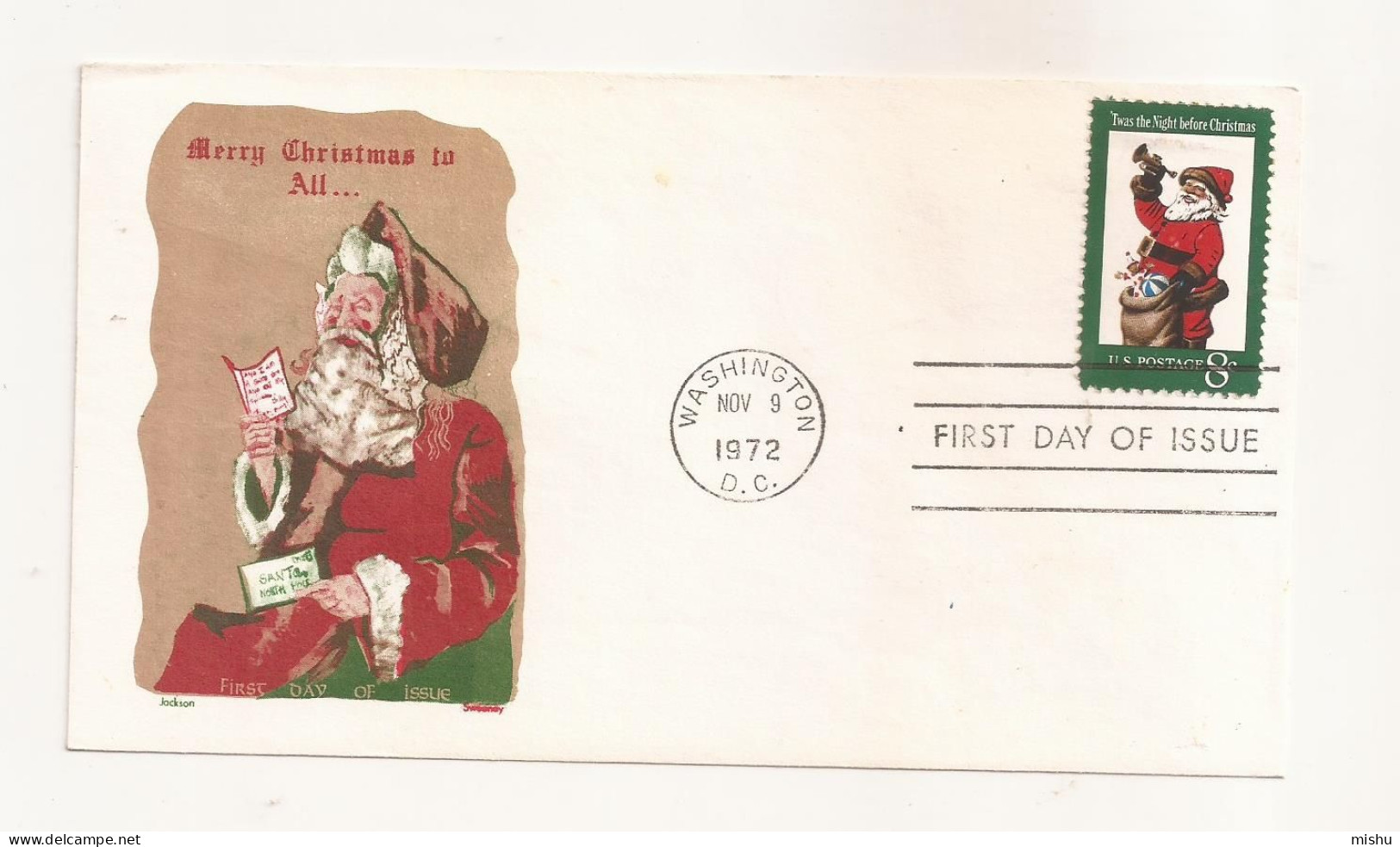 P7 Envelope FDC-USA - Merry Christmas To All - First Day Of Issue ,uncirculated 1972 - Autres & Non Classés