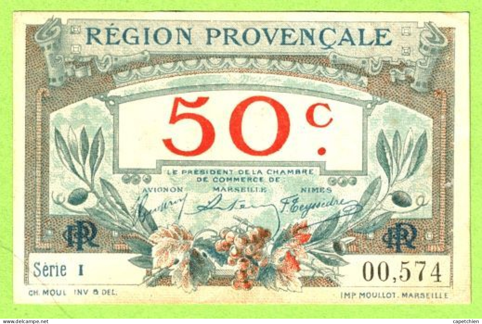 FRANCE / CHAMBRE De COMMERCE / REGION PROVENCALE / 50 CENTIMES / 00574 / SERIE 1 - Camera Di Commercio