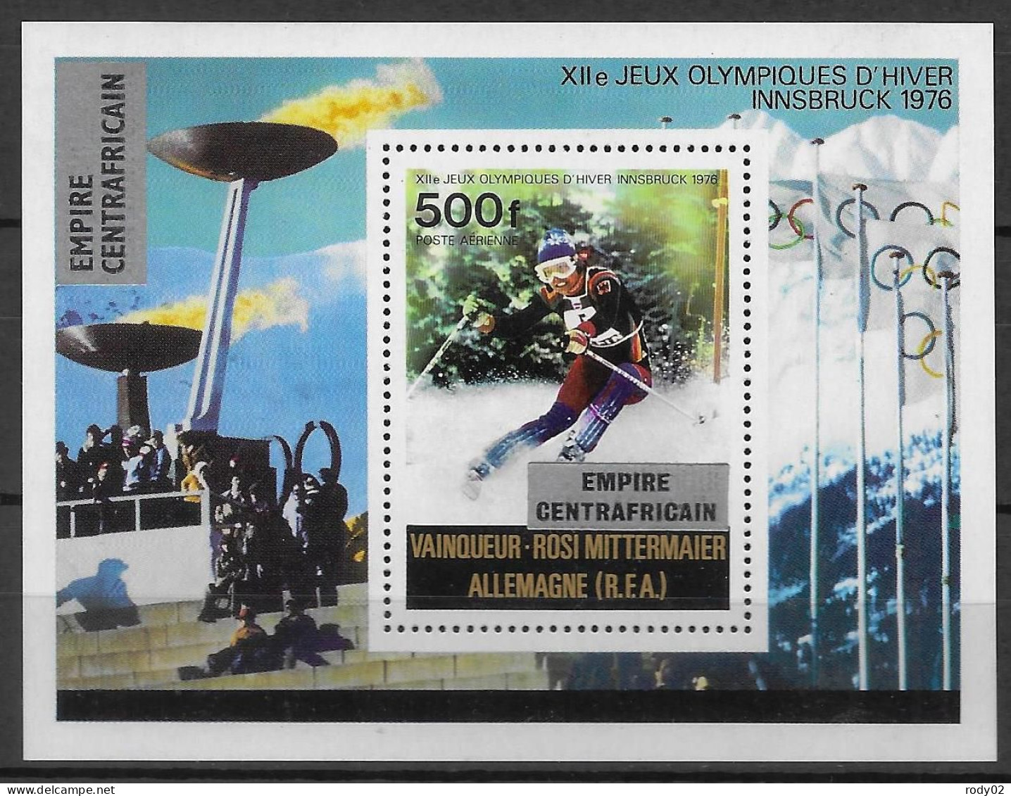 CENTRAFRIQUE - JEUX OLYMPIQUES D'HIVER A INNSBRUCK  - N° 297 ET 298, PA 175 A 177 ET BF 17 - NEUF** MNH - Hiver 1976: Innsbruck
