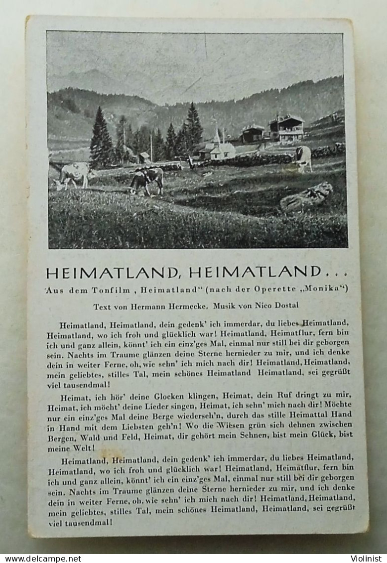 Germany-Song Postcard Heimatland, Heimatland-Aus Dem Tonfilm - Patriotic