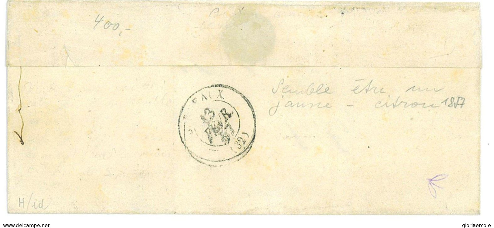 P2863 - FRANCE YVERT 13 A B JAUNE CITRON IN PAIR 1857, ON FOLDED LETTER. - 1853-1860 Napoleone III