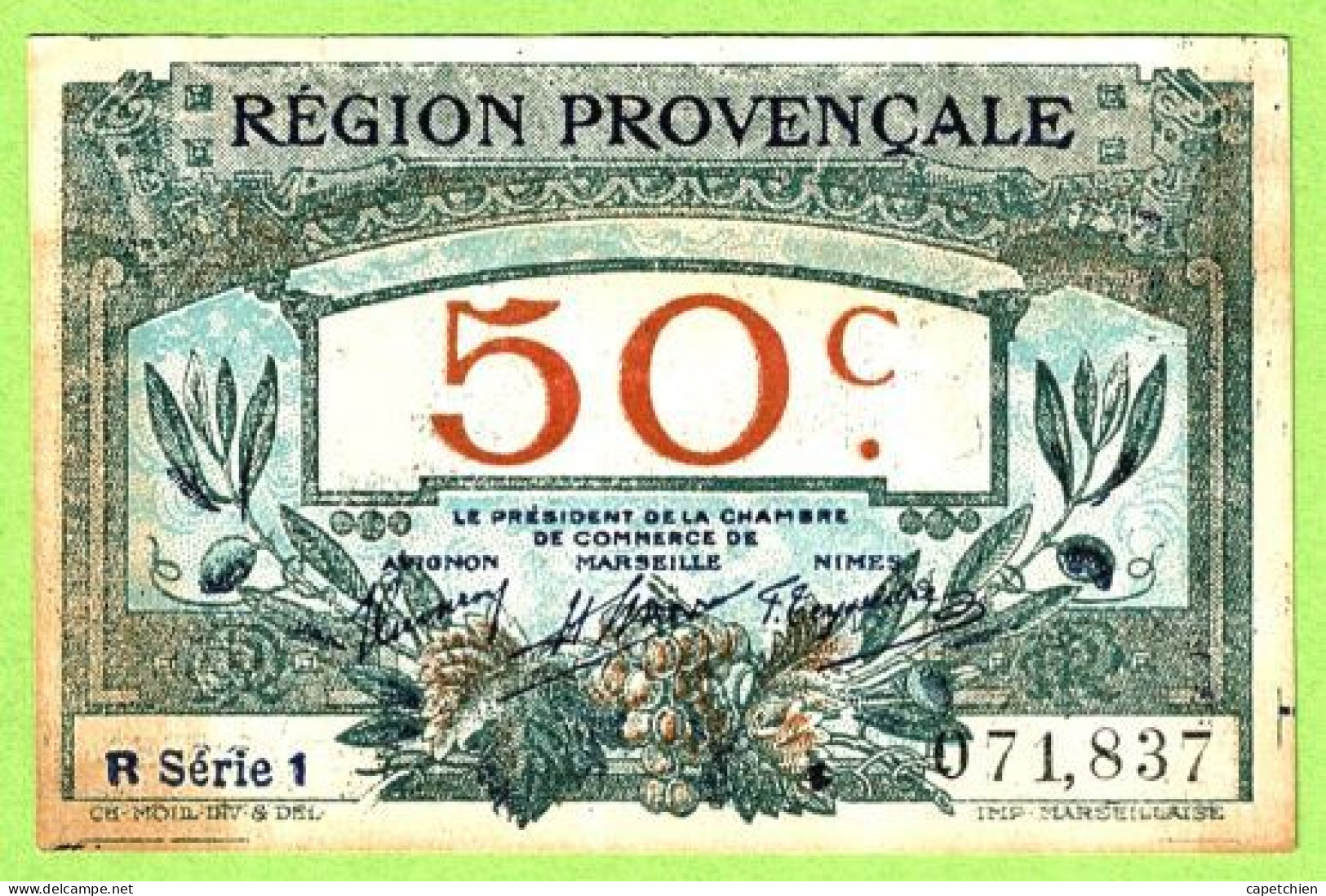 FRANCE / CHAMBRE De COMMERCE / REGION PROVENCALE / 50 CENTIMES / 071837 / R  SERIE 1 - Chambre De Commerce