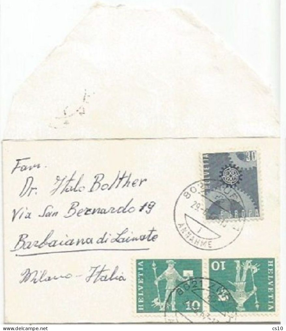 Suisse Tete Beche C.10+c.10 Postman NORM K46 + Europa C.30 Simple Franking Vcard Cover Mollis Zurich 29aug1967  X Italy - Postmark Collection
