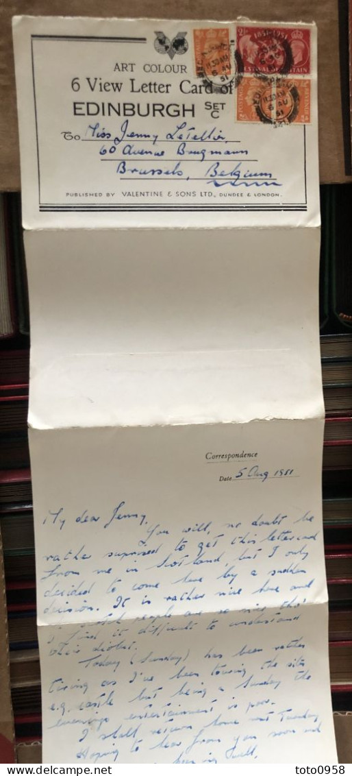 Grande Bretagne 1951 View Letter From Edinburgh To Brussel - Very Beautiful - Lettres & Documents