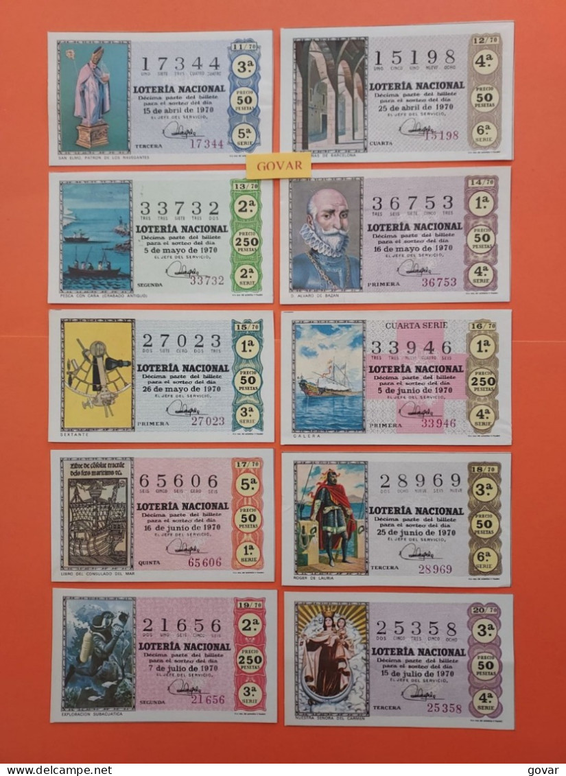 AÑO 1970 COMPLETO LOTERÍA NACIONAL ESPAÑA, SÁBADOS, TODOS LOS DECIMOS DEL AÑO - Billetes De Lotería