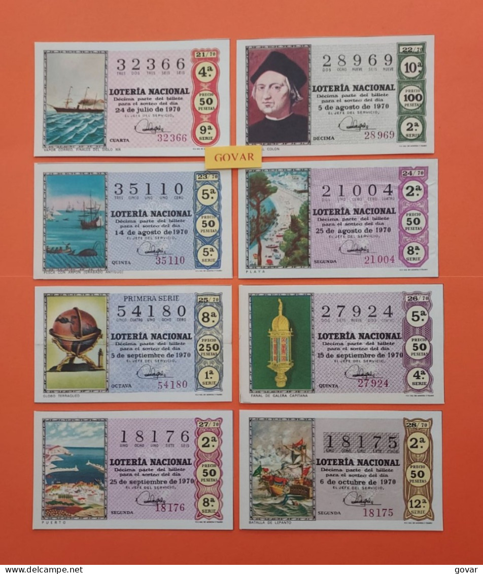 AÑO 1970 COMPLETO LOTERÍA NACIONAL ESPAÑA, SÁBADOS, TODOS LOS DECIMOS DEL AÑO - Billets De Loterie