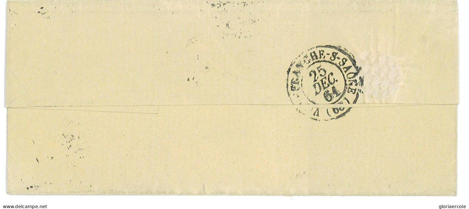 P2865 - FRANCE YVERT 12 A VERT JAUNE, 2 STAMPS ON FOLDED LETTER, LOCAL USE 1861 VILLEFRANCHE - 1853-1860 Napoleone III
