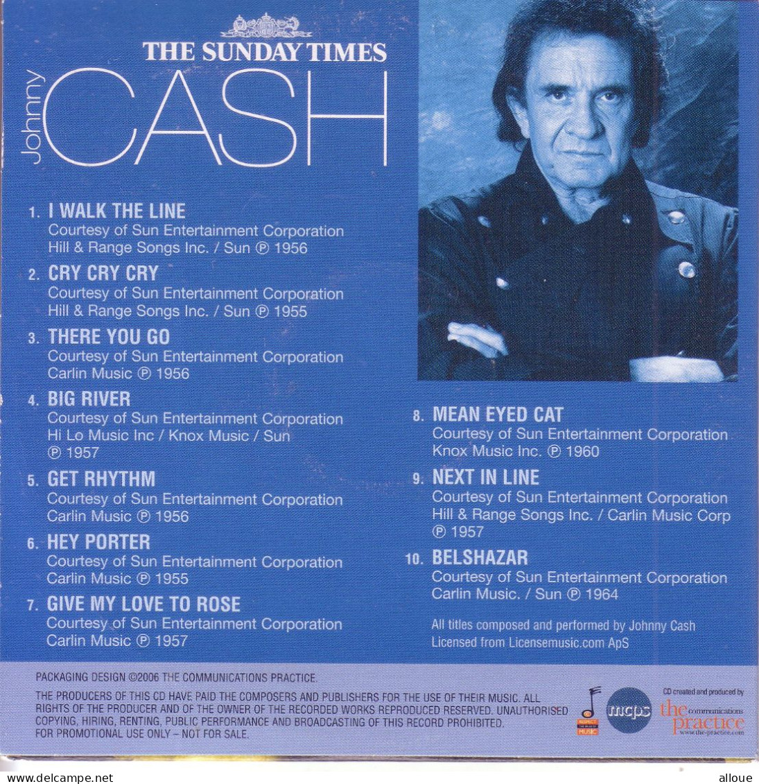 JOHNNY CASH - CD PROMO THE SUNDAY TIME - POCHETTE CARTON - JOHNNY CASH - Autres - Musique Anglaise