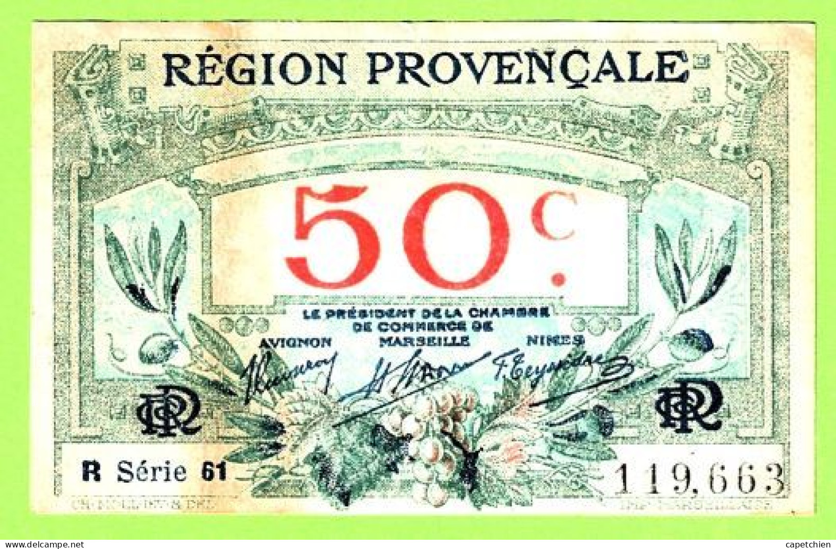 FRANCE / CHAMBRE De COMMERCE / REGION PROVENCALE / 50 CENTIMES / 119663 / R  SERIE 61 - Cámara De Comercio