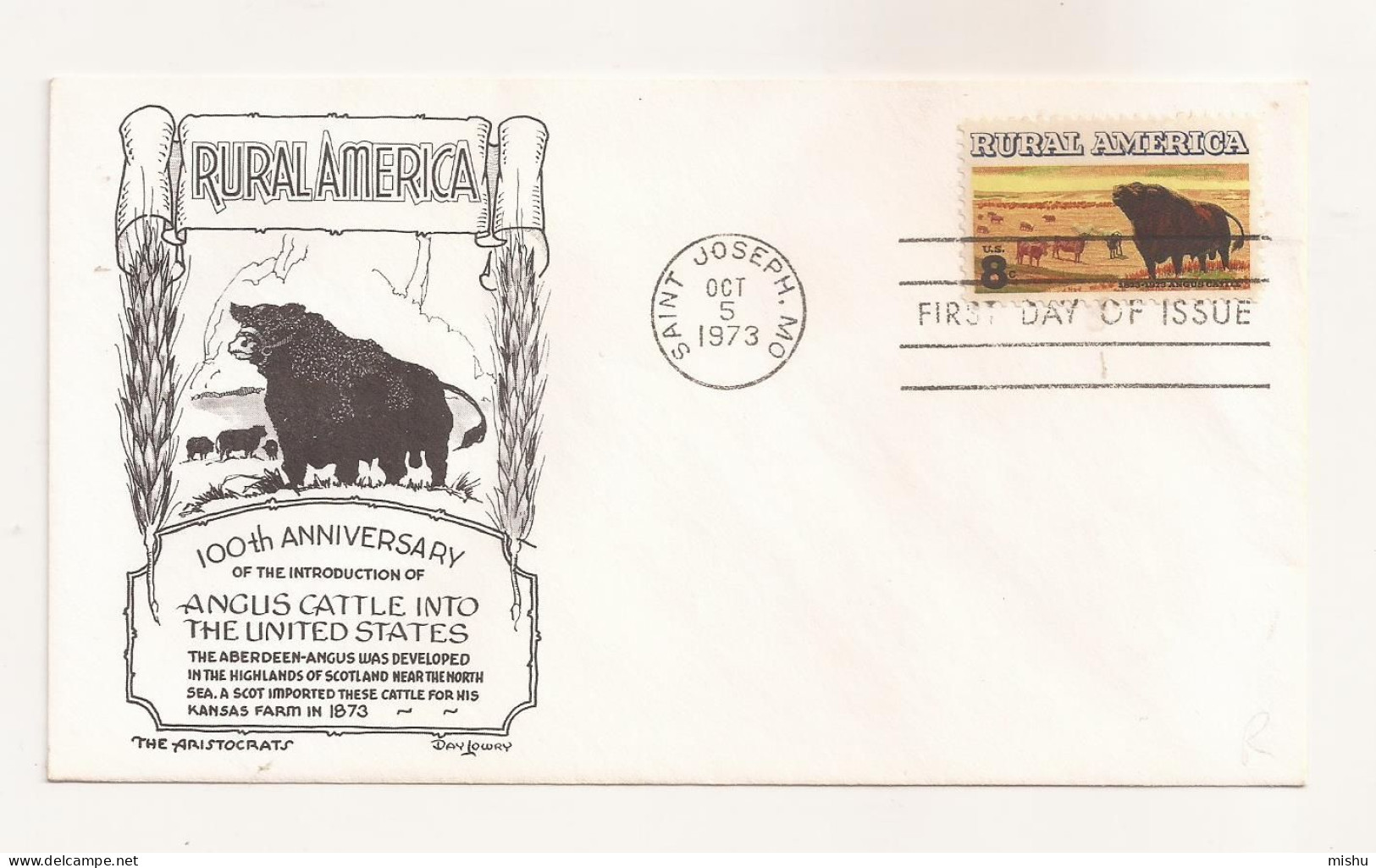 P7 Envelope FDC-USA - Rural America, Angus Cattle - First Day Of Issue ,uncirculated 1973 - Sonstige & Ohne Zuordnung