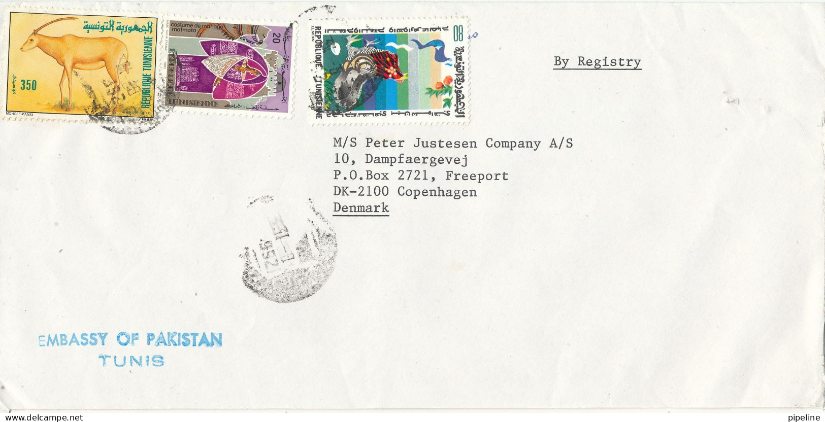 Tunisia Registered Cover Sent To Denmark 31-8-1996 Topic Stamps - Tunisia (1956-...)