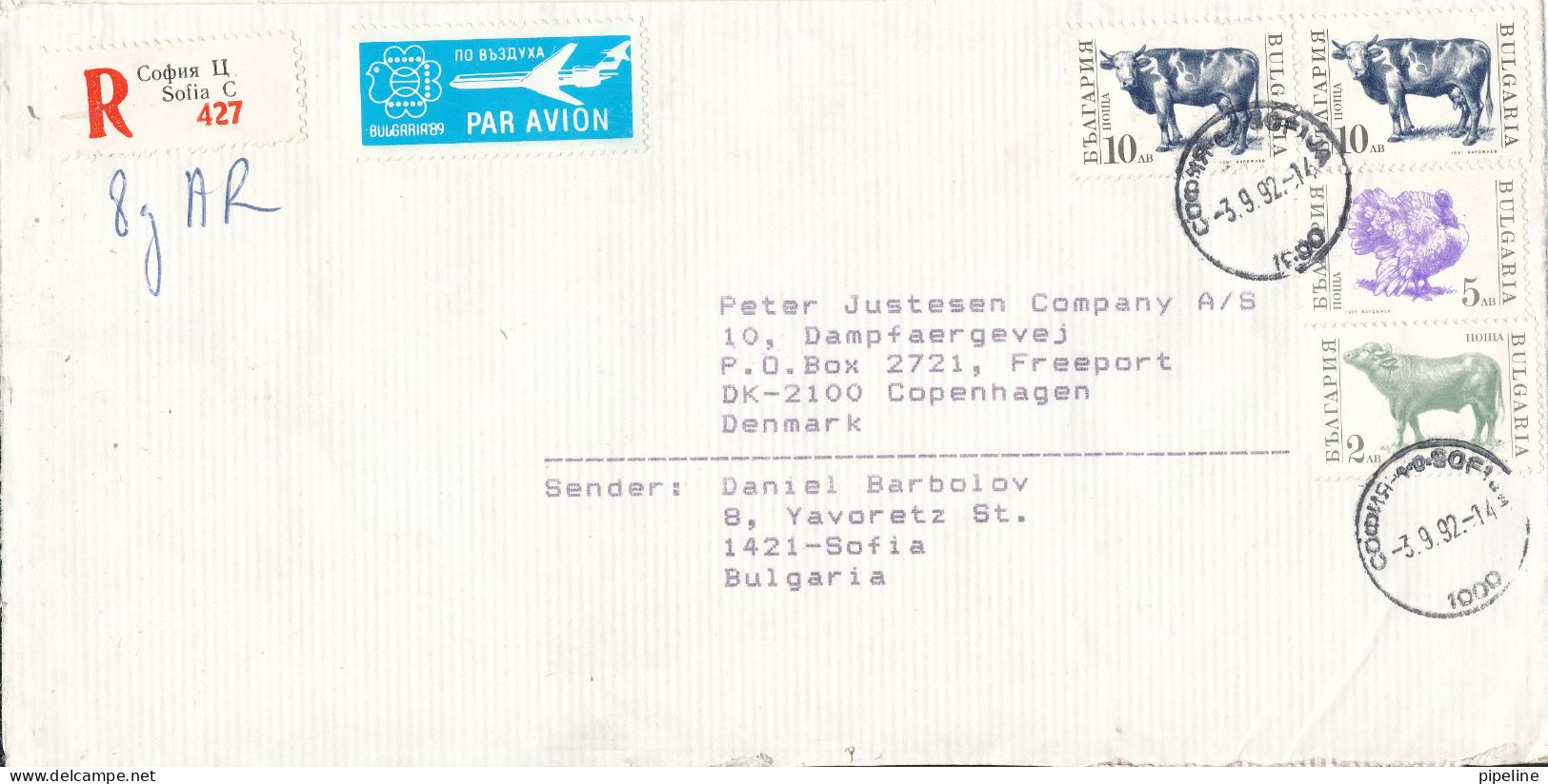 Bulgaria Registered Cover Sent Air Mail To Denmark 3-9-1992 Topic Stamps - Brieven En Documenten