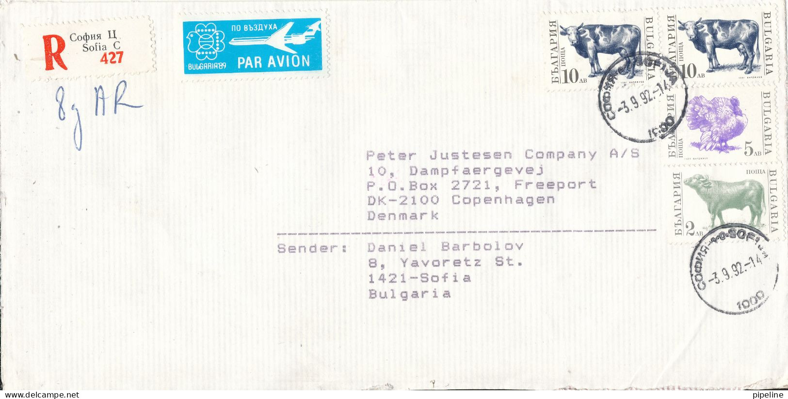 Bulgaria Registered Cover Sent Air Mail To Denmark 3-9-1992 Topic Stamps - Covers & Documents