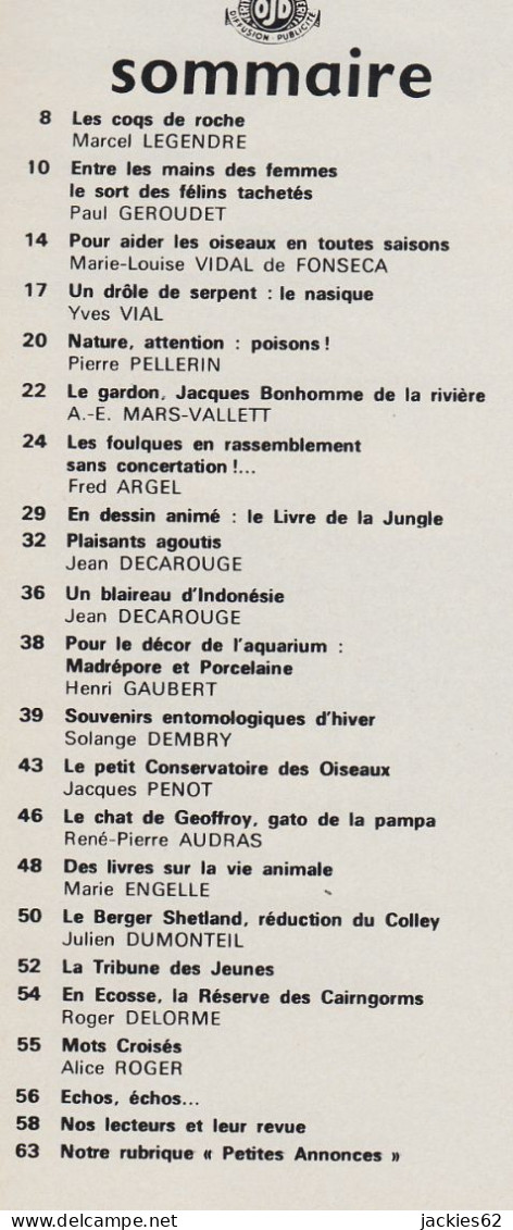 059/ LA VIE DES BETES / BETES ET NATURE N° 59 Du 12/1968, Voir Sommaire - Animali