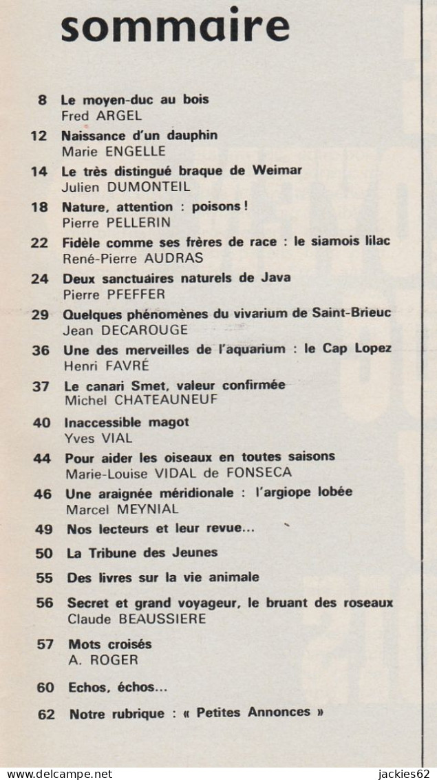 069/ LA VIE DES BETES / BETES ET NATURE N° 69 Du 10/1969, Voir Sommaire - Dieren