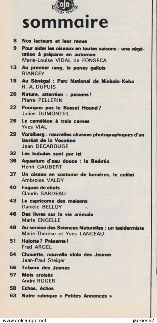 058/ LA VIE DES BETES / BETES ET NATURE N° 58 Du 11/1968, Voir Sommaire - Dieren