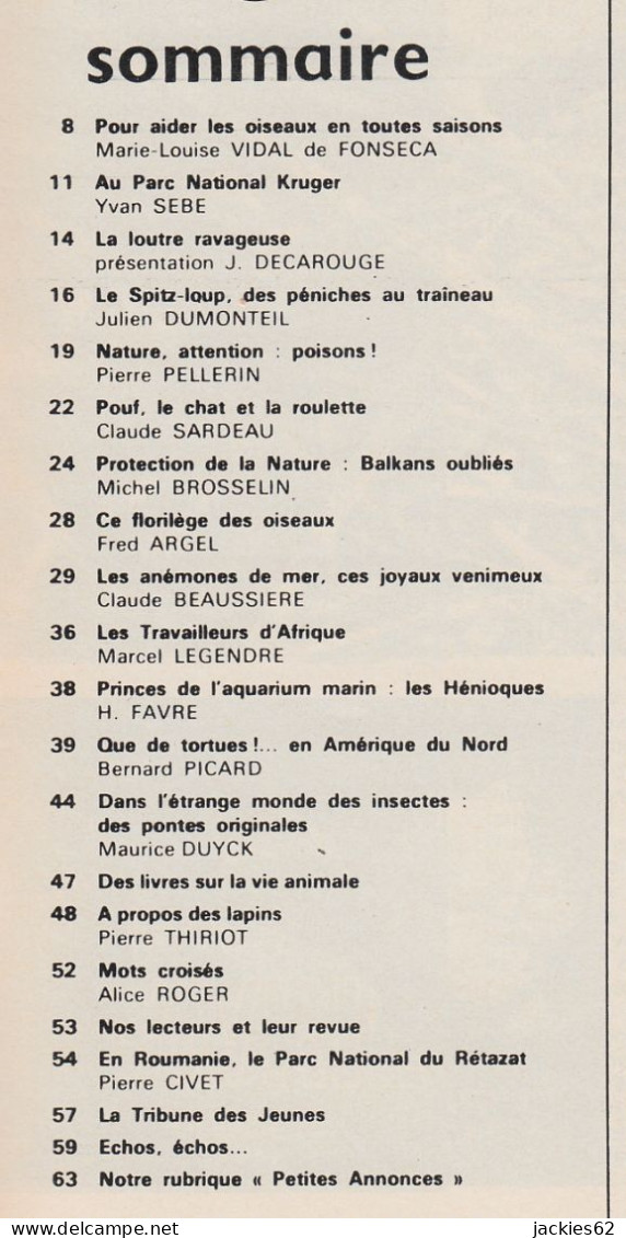 063/ LA VIE DES BETES / BETES ET NATURE N° 63 Du 4/1969, Voir Sommaire - Dieren