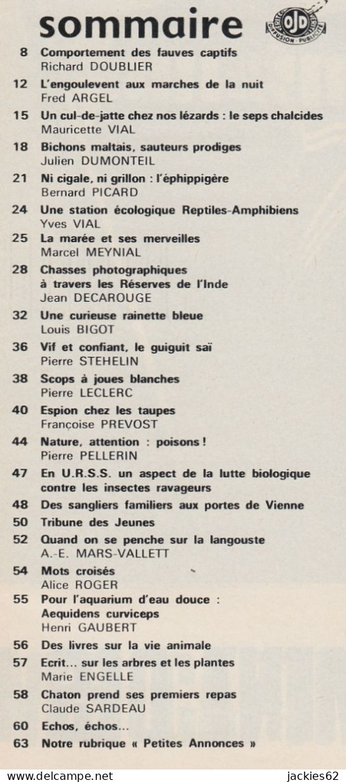 055/ LA VIE DES BETES / BETES ET NATURE N° 55 Du 8/1968, Voir Sommaire - Animaux