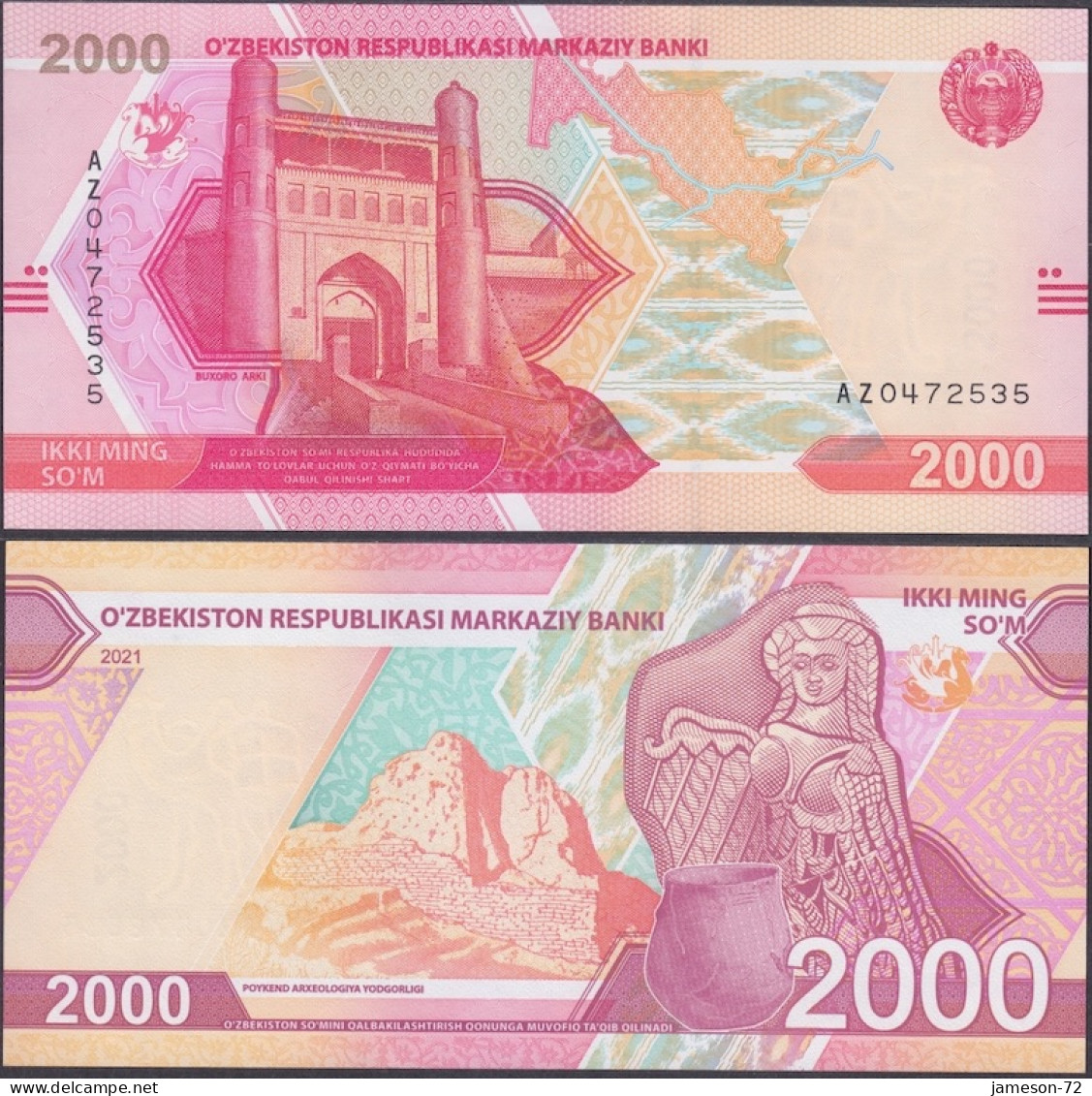 UZBEKISTAN - 2000 Som 2021 P# 87 Asia Banknote - Edelweiss Coins - Uzbekistán