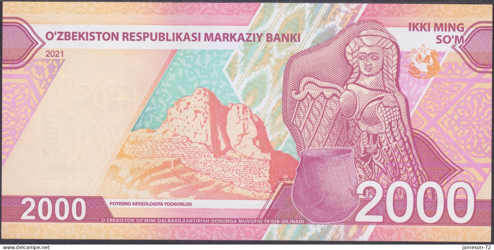 UZBEKISTAN - 2000 Som 2021 P# 87 Asia Banknote - Edelweiss Coins - Ouzbékistan