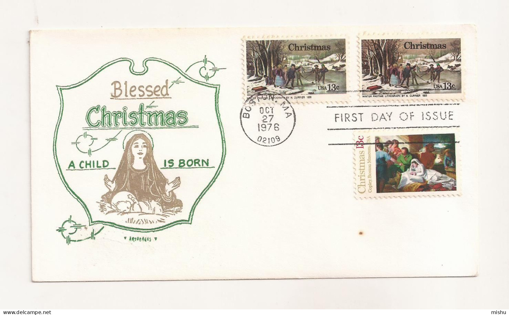 P7 Envelope FDC-USA - Blessed Christmas  - First Day Of Issue ,uncirculated 1976 - Other & Unclassified