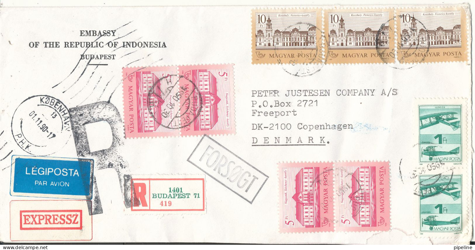 Hungary Registered Cover Sent Air Mail To Denmark 30-10-1990 Topic Stamps (sent From The Embassy Of Indonesia Budapest) - Storia Postale