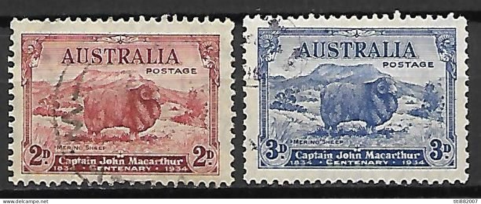 AUSTRALIE   -  1934.   Y&T N° 97 / 98 Oblitérés .   Bélier Mérinos - Used Stamps