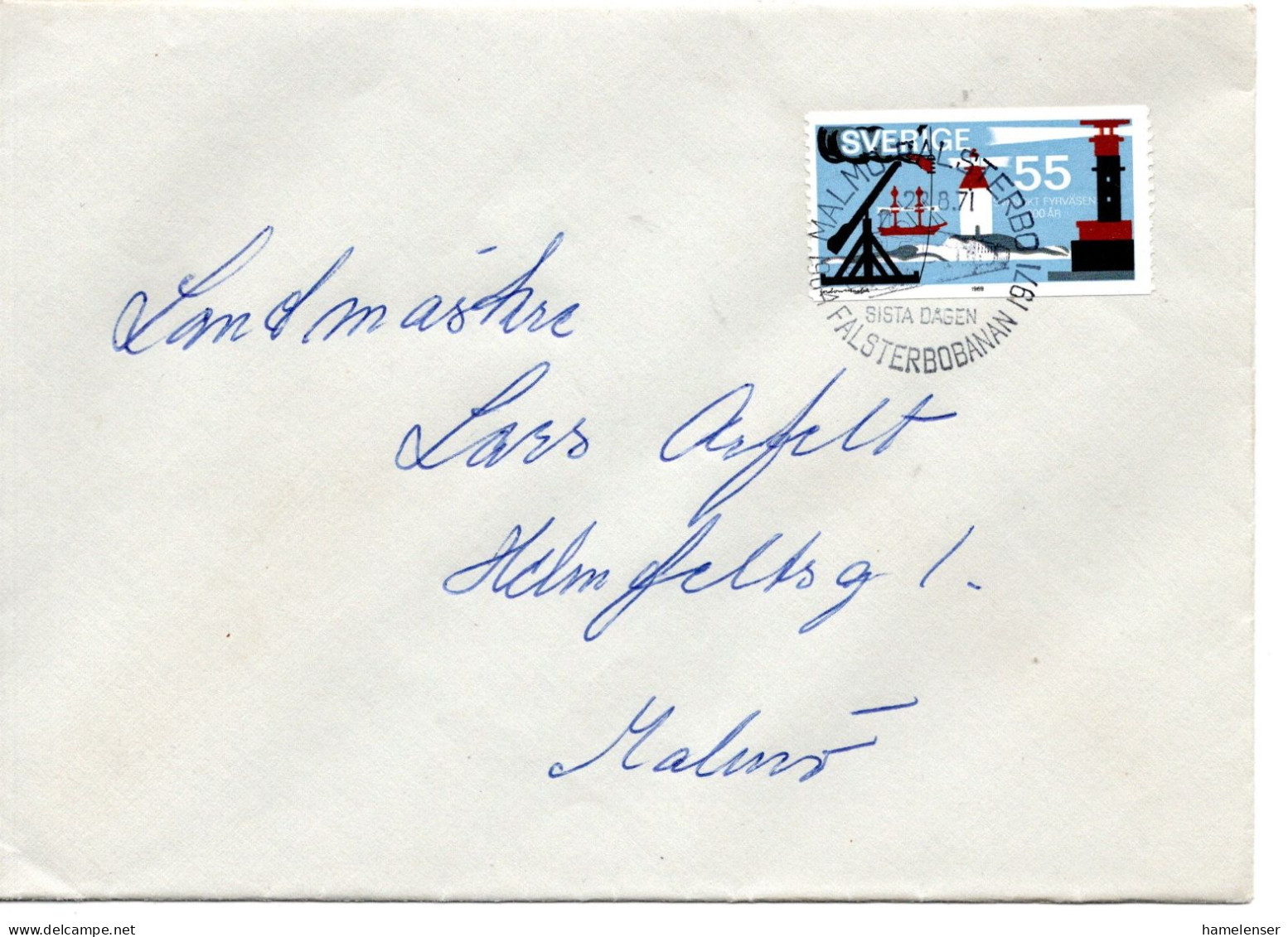 76603 - Schweden - 1971 - 55o. Leuchtturm A Bf SoStpl MALMOE-FALSTERBO - LETZTERTAG DER FALSTERBOBAHN -> Malmoe - Covers & Documents