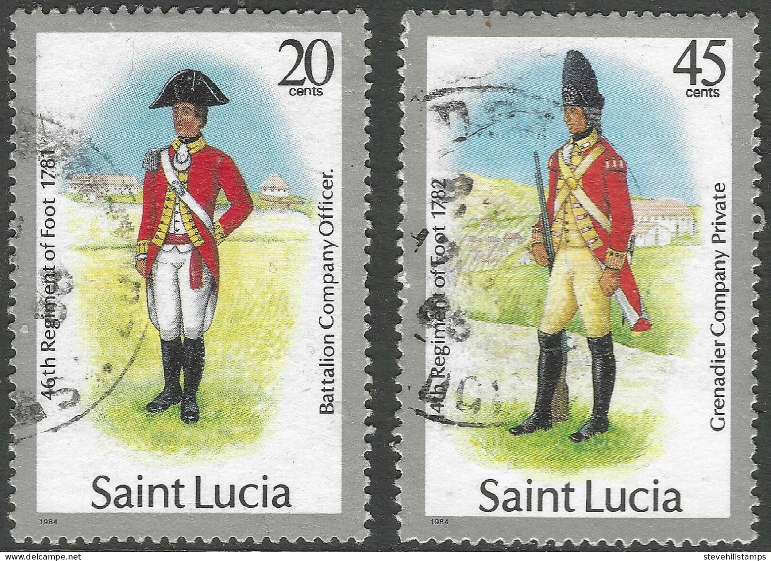 St Lucia. 1985 Military Uniforms. 20c, 45c Used. SG 799, 935 M3168 - St.Lucia (1979-...)