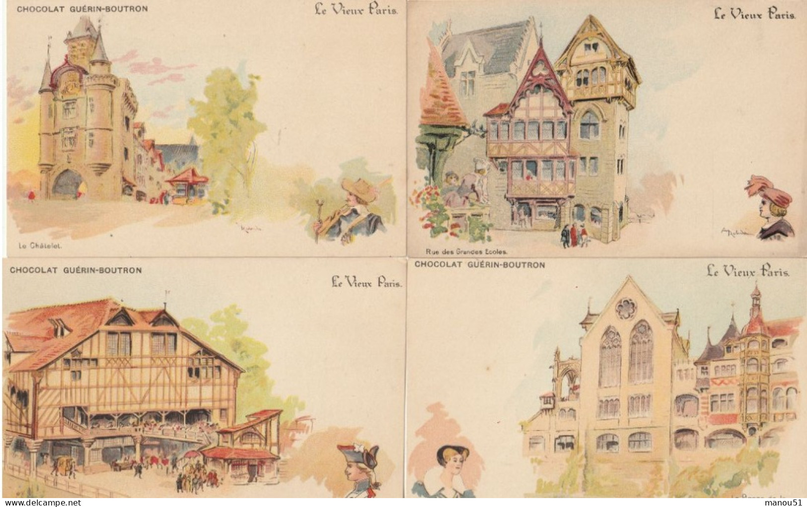 Le Vieux PARIS - Collection Du Chocolat Guérin-Boutron - Illustrateur ROBIDA - Lot De 13 CPA - Loten, Series, Verzamelingen