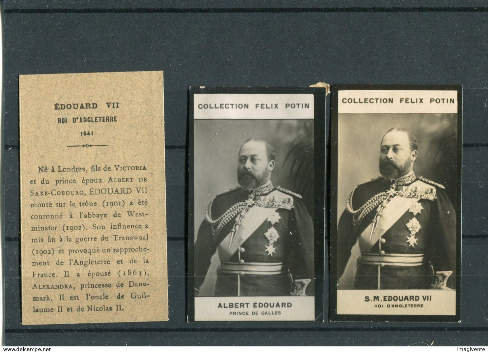 Lot De 2 Images Photos Felix Potin Albert Edouard Prince De Galles S.M. EDOUARD VII 7 Roi D'Angleterre   Avec Biographie - Albums & Verzamelingen