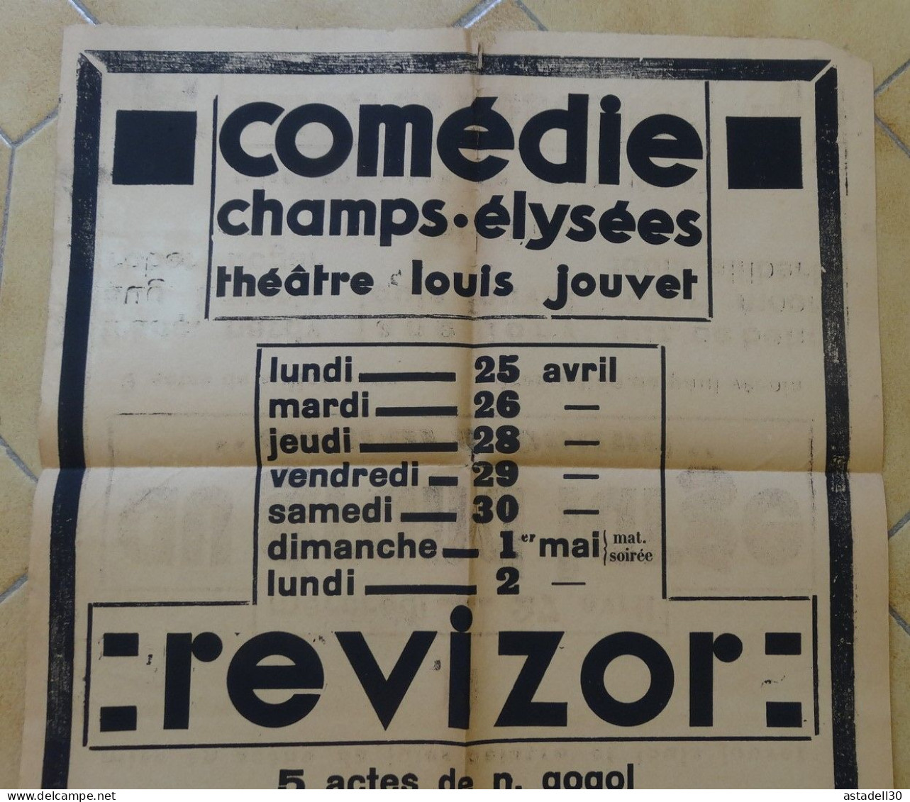 Affiche Comédie Champs Elysées, Louis JOUVET, Le Revizor (1927 ??) ................ AFF-JOU..... MEU - Posters