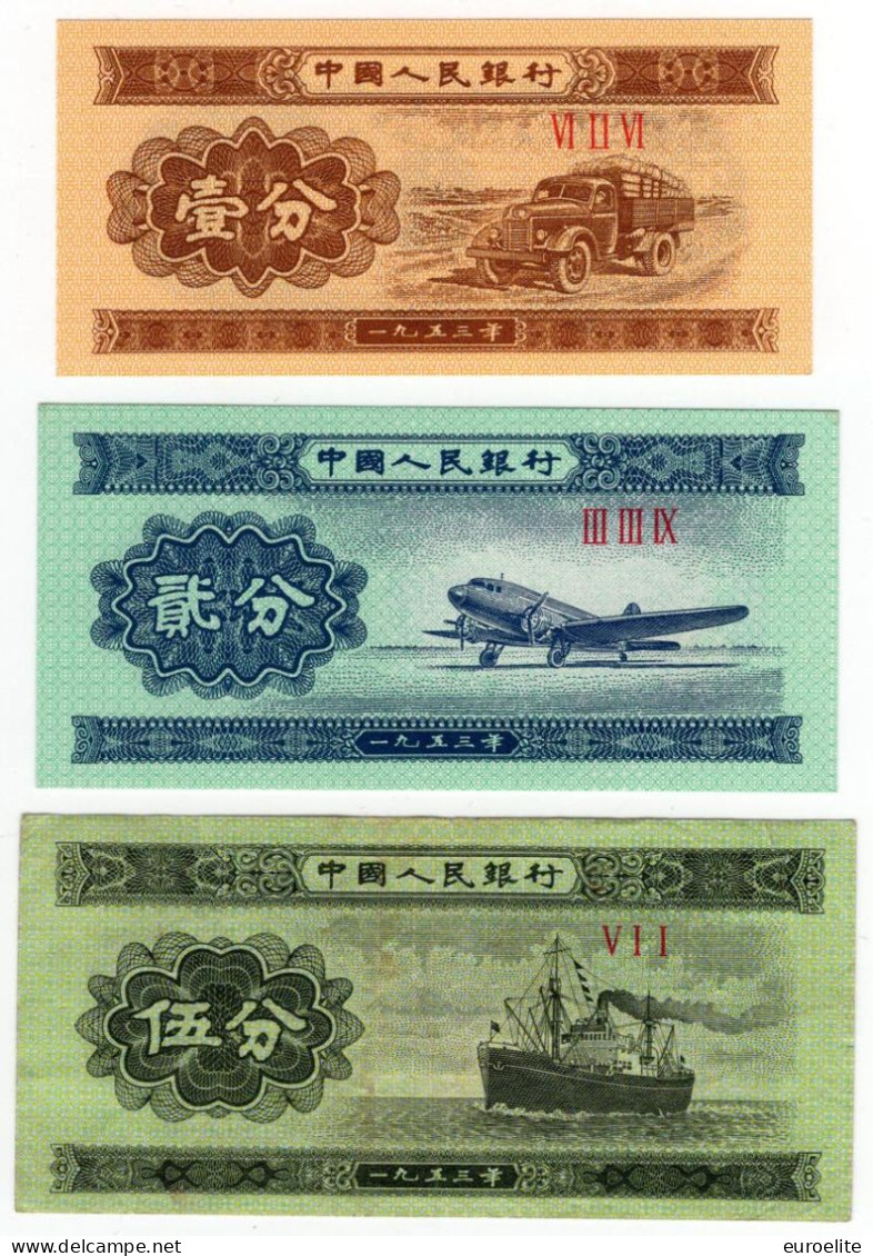 Cina - Lotto N.3 Banconote Da 1 Fen, 2 Fen, 5 Fen 1953 - Chine