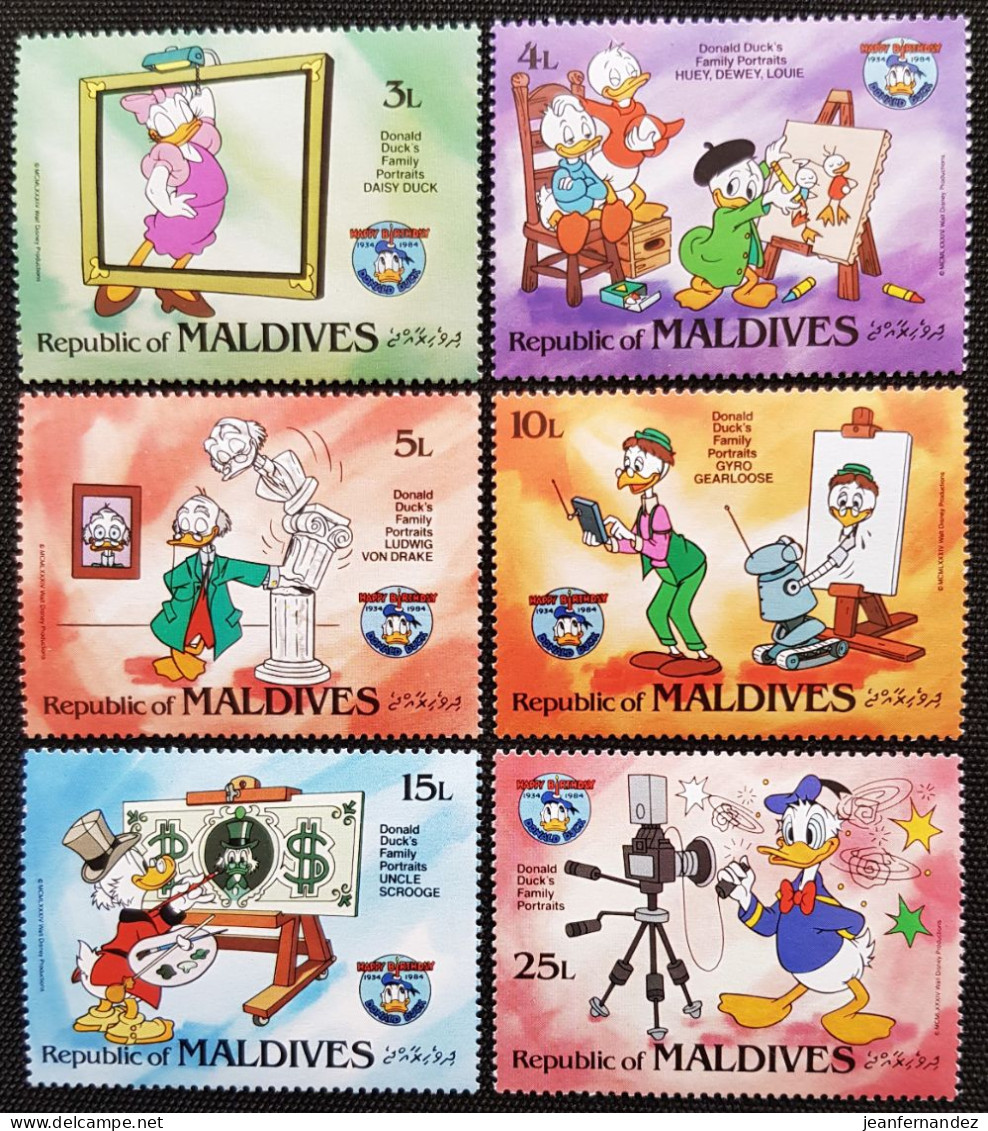 Maldives 1984 The 50th Anniversary Of The Birth Of Walt Disney Character "Donald Duck"  Stampworld N° 1073 à 1078 - Malediven (1965-...)